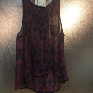 Maroon Aztec sheer shirt